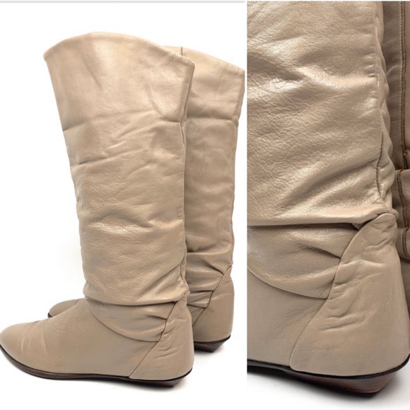RARE‼️ DEXTER 1970s USA Leather Ruched Slouch Almond-toe Taupe Boots - Picture 12 of 12
